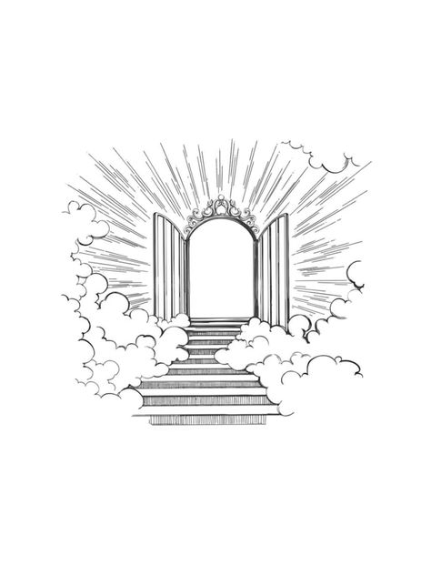 Stairway Tattoo Design, Heavens Gates Tattoo Design, Staircase Tattoo, Gates Of Heaven Tattoo, Stairway To Heaven Tattoo, Heron Tattoo, Memorial Tattoo Ideas, Heaven Tattoos