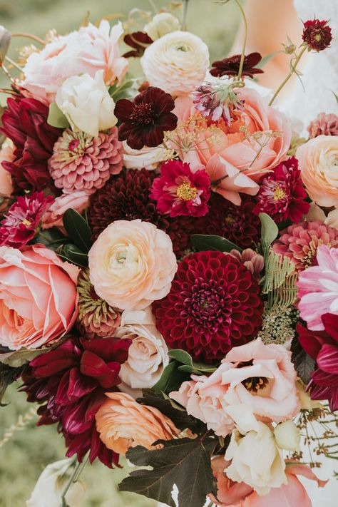 Fresh Color Palette Inspiration — Flourish Flower Farm Dahlia Bridal Bouquet, Zinnia Bouquet, Fall Bridal Bouquet, Bouquet Garden, Peach Bouquet, Chocolate Cosmos, Burgundy Bouquet, Bridal Bouquet Fall, Fall Wedding Flowers