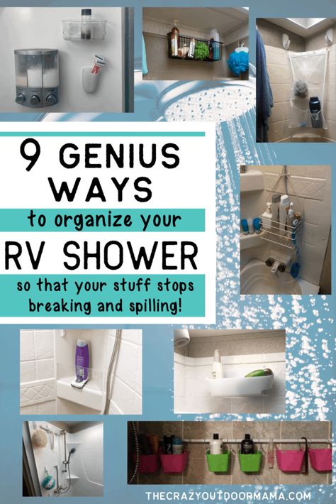 9 GENIUS Ideas to Organize Your RV Shower Area (and stop spilling your soaps every trip!) Shower Storage Diy, Shower Organization Ideas, Small Shower Stalls, Camper Bathroom, Bathroom Shower Organization, Shower Area, Rv Organization, Diy Camper Remodel, Camper Storage