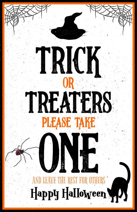 Printable Trick Or Treat Porch Sign Trick Or Treat Sign Printable, Printable Signs Free, Trick Or Treat Sign, Candy Signs, Happy Halloween Signs, Halloween Goodie Bags, Delivery Driver, Halloween Goodies, Halloween Printable