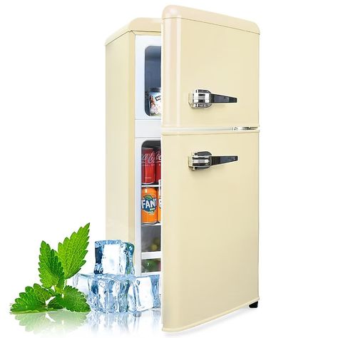 Jeremy Cass 3.5-cu ft Counter-depth Freestanding Mini Fridge Freezer Compartment (Cream White) ENERGY STAR in the Mini Fridges department at Lowes.com Retro Mini Fridge, Beverage Coolers, Mini Fridge With Freezer, Under Counter Fridge, Mini Refrigerator, Frozen Dinners, Double Door Design, Shelf Clock, Bean Bag Chair Kids