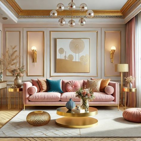 Easy Decor, Gold Living Room, Pink Living Room, Brown Walls, Apartment Decor Inspiration, Elegant Home Decor, Simple Decor, Apartment Decor, Blush Pink