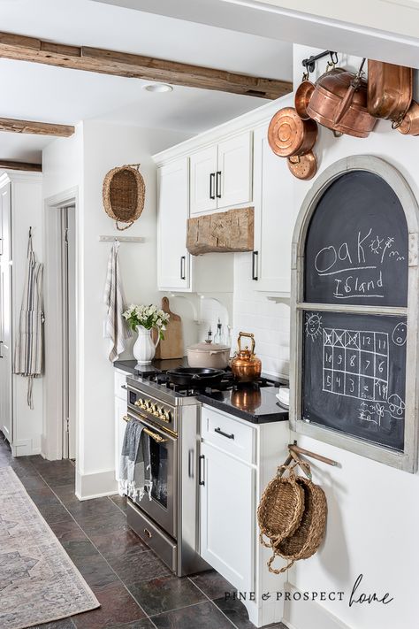 Rustic Galley Kitchen, Farmhouse Galley Kitchen, Galley Kitchen Ideas Narrow, Pine And Prospect Home, Pine And Prospect, English Cottage Kitchens, Boho Kitchen Ideas, English Cottage Decor, Cottage Style Kitchen