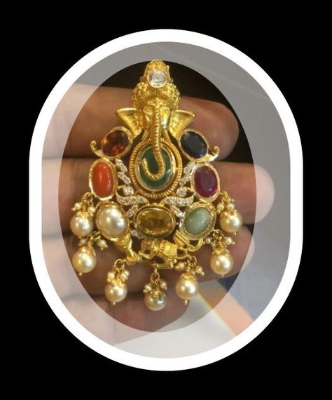 Navaratna Locket For Women, Navaratan Pendant, Navaratna Pendants, Ganesh Pendant, Locket Design, Types Of Jewelry, Pendant Sets, Gold Jewelry Simple Necklace, Beautiful Gold Necklaces