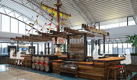 Pirates Restaurant Interior Design, Pirate Bar, Outdoor Pavillion, Nautical Bar, Boat Bar, Hotel Bedroom Design, Tampa International Airport, Pirate Decor, Tampa Bay Florida