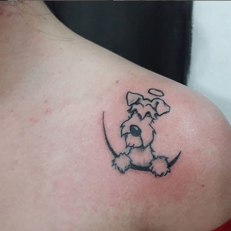 Dog Tattoos Memorial, Tattoos Memorial, Cute Ankle Tattoos, Lily Flower Tattoos, Tribute Tattoos, Schnauzer Art, Dog Memorial Tattoos, Pawprint Tattoo, Dog Tattoo Ideas