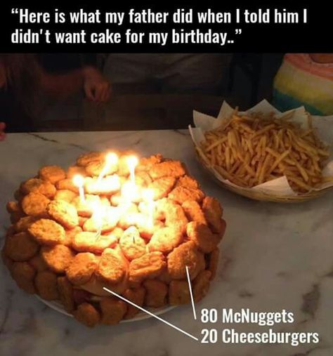 Hahaha!! This is a better way to gain calories! -UNILAD Best Birthday Cake, Chicken Nugget, Cake Trends, Silly Things, Bday Cake, Sweet Snacks Recipes, Cool Birthday Cakes, Story Templates, Food Humor