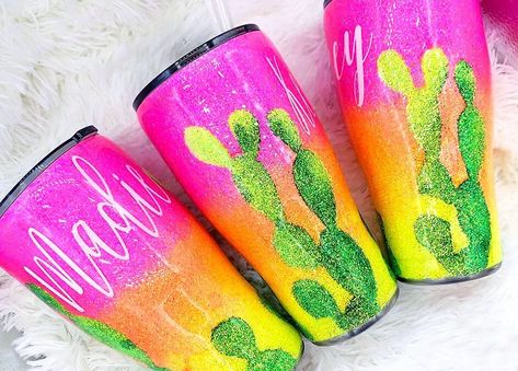 Best Epoxy for Tumblers and how to make Glitter Tumblers Epoxy Tumbler Ideas, Cactus Tumbler, Sunset Cactus, How To Make Glitter, Yellow Sunset, How To Make Resin, Food Safe Epoxy, Epoxy Tumbler, Epoxy Tumblers