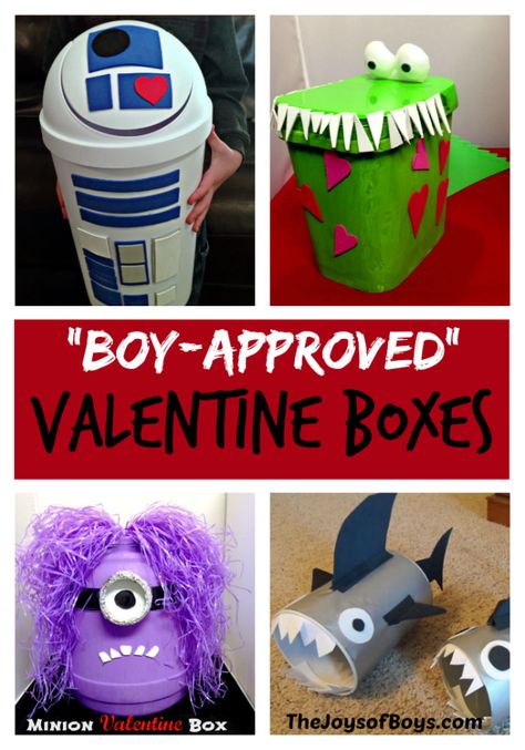 Do your kids bring Valentine boxes to school? My boys have loved making these Boy-approved Valentine Boxes.  R2D2 is my favorite! Valentines Day Mailboxes For Kids Boys, Easy Valentines Boxes For Boys, Kids Valentine Boxes Boys, Cylinder Valentine Box Ideas, Kleenex Box Valentine Boxes, Boy Valentine Box Ideas Schools, Homemade Valentine Boxes For Boys, Shoe Box Valentine Boxes For Kids Boys, Boys Valentines Day Boxes