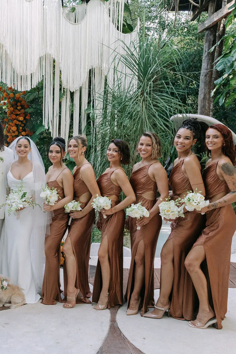 Discover the Shona Joy bridesmaids dresses worn at Vanessa Hudgen's wedding. Shop La Lune in Almond online now. Vanessa Hudgens Wedding Dress, Shona Joy Bridesmaid Dresses, Vanessa Hudgens Wedding, Shona Joy Bridesmaid, Bronze Bridesmaid Dresses, Wedding Table Details, Mexico Beach Weddings, Jungle Wedding, Tulum Wedding