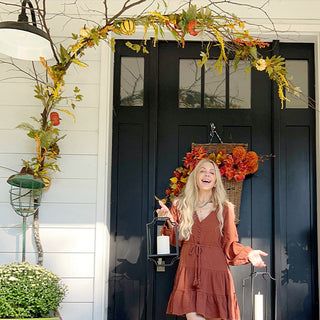 Porch Decor - Decor Steals Fall Swags, Pumpkin Garland, Harvest Pumpkin, Fall Front Porch Decor, Fall Decor Inspiration, Candle Wall Decor, Modern Farmhouse Living, Living Room Styles, Decor Steals