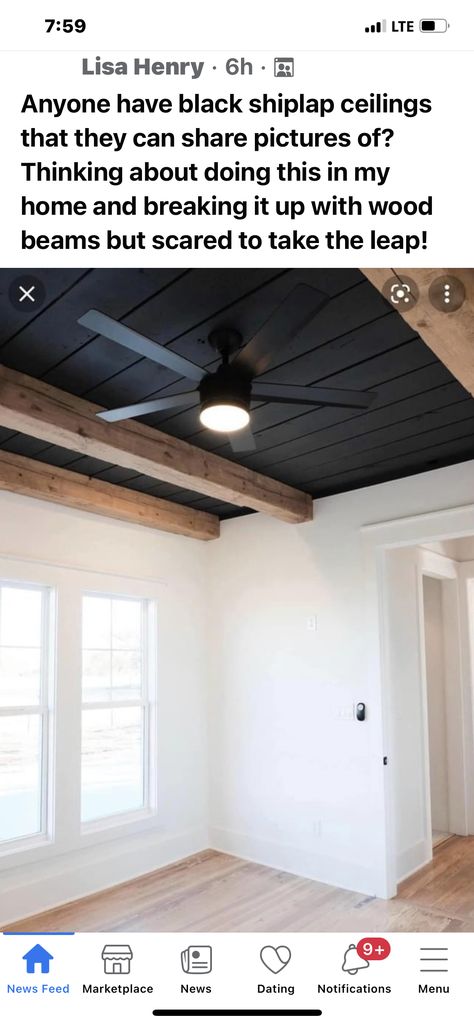 Shiplap Basement, Shiplap Ceiling, Farmhouse Style House Plans, Farmhouse Interior, Wood Beams, Farmhouse Style House, Interior Trim, Blue House, Style House