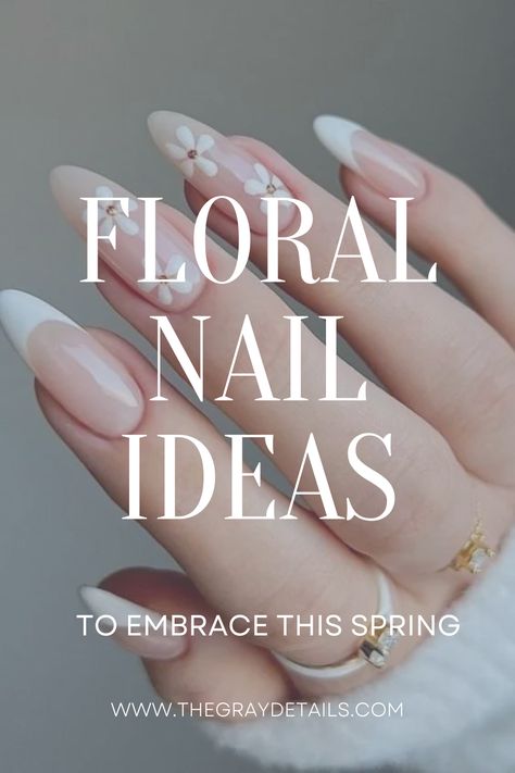 Floral Tip Nails, French Floral Nails, White Flower Nail Design, Nail Design With Flowers, Floral French Nails, French Nails Flower, French Tip Flower Nails, French Tip Nails With Flowers, French Nails With Flowers