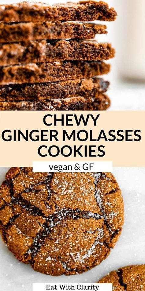 Vegan Ginger Molasses Cookies, Vegan Molasses Cookies, Chewy Ginger Molasses Cookies, Ginger Molasses, Clean Dessert, Vegan Cookies Recipes, Ginger Molasses Cookies, Gluten Free Christmas, Almond Flour Recipes