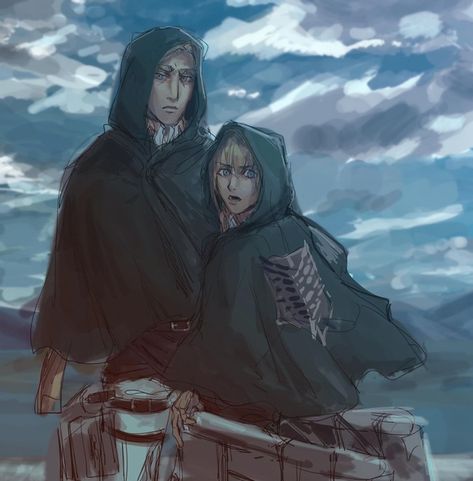 by _Fuyu__0 (twitter) Erwin And Armin, Armin Snk, Cant Let Go, Historia Reiss, Erwin Smith, Armin Arlert, Attack On Titan Fanart, Standing Poses, Attack On Titan Art