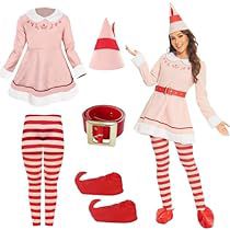 Womens Elf Costume, Christmas Costumes For Adults, Elf Costumes, Pink Longsleeve, Christmas Elf Costume, Elf Dress, Elf Movie, Pink Costume, Costume For Women