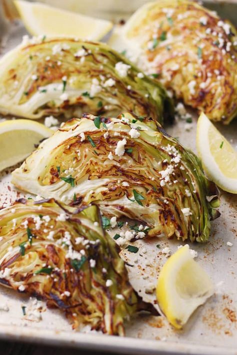 Toaster oven roasted cabbage wedges with feta and lemon. #cabbage #toasterovenrecipes #convection #toasterovenlove #vegetables Aip Veggies, Leftover Cabbage, Breville Oven, Cabbage Dishes, Cabbage Wedges, Nutritarian Recipes, Roasted Cabbage Wedges, Picture Food, Toaster Oven Recipes