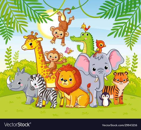 Animal Clipart Free, Jungle Drawing, Jungle Cartoon, Animal Pictures For Kids, Animal Illustration Kids, Landscape Vector, Wild Baby, In The Jungle, Disney Tattoos