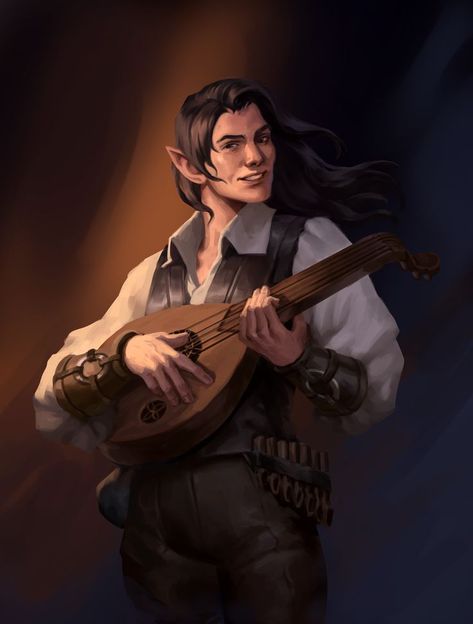 Half Elf Bard Male Character Design, Half Elf Bard, Dnd Bard, Dnd Elves, Male Elf, Half Elf, Heroic Fantasy, Wood Elf, Roleplay Characters