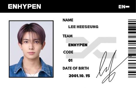 ENHYPEN INTERNATIONAL FANS | Enhypen ID! Feel free to use | Facebook Heeseung Printable, Heeseung Id, Enhypen Id, Enhypen Printable, Enhypen Poster, Enhypen Photocard, Name Tag Templates, Id Card Template, Id Photo