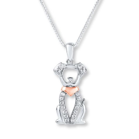 Kay - Dog Necklace Lab-Created Sapphire Sterling Silver/10K Rose Gold Cute Dog And Cat, Jewelry Advice, Gold Book, Animal Pendant, Dog Fashion, Dog Necklace, Necklace For Her, Dog Jewelry, Diamond Pendants