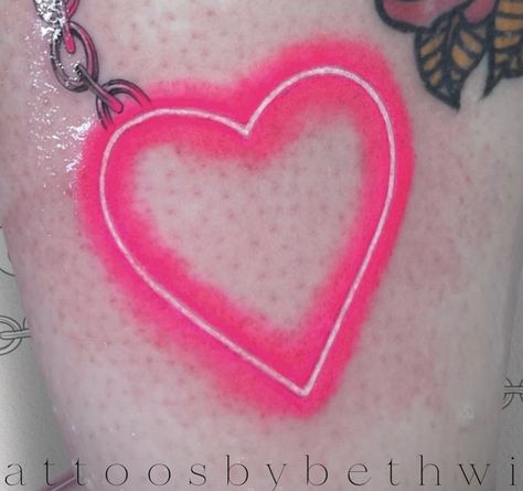 Neon Tattoos, Neon Tattoo, Heart Tattoo, Body Art Tattoos, Pink Heart, Neon Pink, Small Tattoos, Body Art, Neon