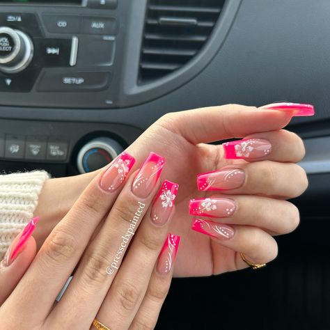 neon hibiscus nails all summer💗🤍🌺 available for order <3 #gelnails #gelpolish #pressonnails #pressonsforsale #gelxnails #gelx #nailstagram #custompressonnails #nails #nailsofinstagram #nailsnailsnails #apresgelx #smallbusiness #nailart #nailaddict #nailtech #nails💅 #pressonnailset #explore #explorepage #explorepage✨#summernails #y2k #y2knails #hibiscusnails #vacationset #vacationnails #pressedxpainted Hibiscus Nails, Y2k Nails, Vacation Nails, Nail Tech, Gel Polish, Press On Nails, Summer Nails, Hibiscus, Gel Nails