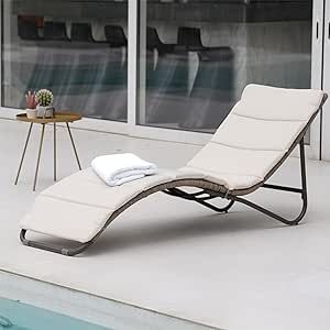 Grand patio Outdoor Chaise Lounge Sunbathing Chair Arc Lounger with All-Weather Wicker Cushion Multipurpose Lounge Chair for Poolside, Tan Sunbathing Chair, Pool Lounge Chairs, Wicker Chaise Lounge, Colorful Patio, Pool Lounge, Pool Rooms, Outdoor Chaise, Outdoor Chaise Lounge, Patio Seating