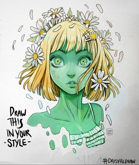 drawthisinyourstyle | @lord_gris with the #dtiys 💖 #daisygreen . ----------------------------------------------------------- {💗 PLEASE : LIKE // SHARE // SAVE 💗… | Instagram Dtiys Art Challenge, Dtiys Art, Daisy Drawing, Gender Bend, In A Funk, Art Style Challenge, Different Art Styles, New Challenge, Art Prompts