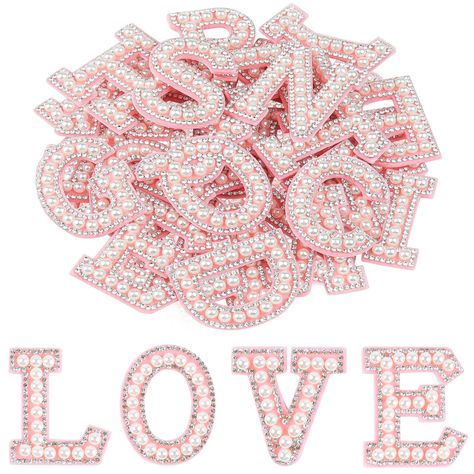 PRICES MAY VARY. Product Contains: 26 pcs 1.8" self adhesive pearl letter patches A-Z , elegant pearl embellish with sparkly rhinestone, pink style. For DIY: Personalize your style with these pearl letter patches ! spell out your name or create fun phrases to stick on your clothes or accessories. Easy to Use: Simply peel off the backing and stick these letter patches on to garments, bags, or shoes, or you can sew them on clothing to keep permanently. Premium Quality: Made from premium materials, Fun Phrases, Stone Embroidery, Patches For Clothes, Fabric Backpack, Letter Patches, Clothes Fabric, Pearl Letters, Rhinestone Letters, Heart Stone