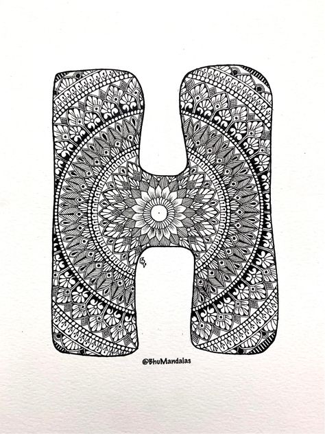 Mandala Drawing Letters, Mandala Art In Alphabets, Alphabet Mandala Art Letter S, Alphabet Mandala Art, Mandala Alphabet Letters, Mandala Letters, Alphabet Mandala, Drawing Learning, Alphabet H