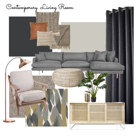 Contemporary Nordic Living Room, Modern Contemporary Living Room Grey, Grey Japandi, Contemporary Moodboard, Boho Moodboard, Contemporary Living Room Grey, Spider House, Grey Sofa Living Room, Living Room Decor On A Budget