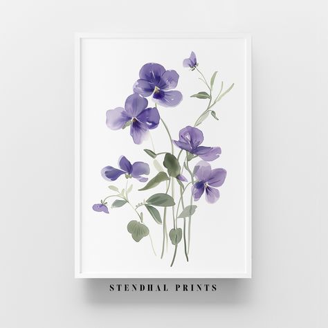 Delicate "Violet Whimsy" Watercolor | Purple Floral Printable Art | Whimsical Violets Download | Botanical Illustration | Wall Decor Violet Watercolor, Violet Flowers, Art Whimsical, Illustration Botanique, Floral Printables, Botanical Beauty, Violet Flower, Art File, Botanical Illustration