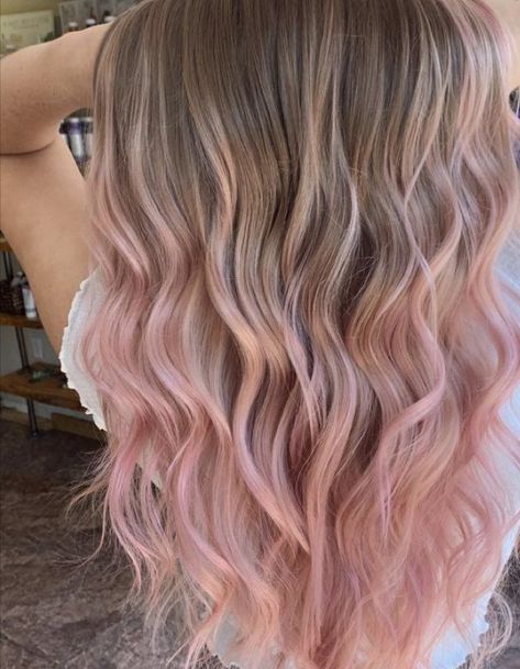 Light Pink Hair Styles, Light Pink On Brown Hair, Light Dusty Pink Hair, Blonde Hair With Pink Undertones, Baby Pink Highlights In Blonde Hair, Dirty Blonde And Pink Hair, Under Dyed Hair Blonde, Light Pink Underneath Hair, Pink Balayage Blonde