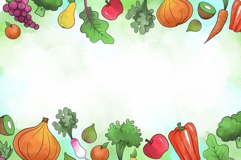 Background with fruit and vegetables Fre... | Free Vector #Freepik #freevector #background #hand #hand-drawn #fruit Vegetable Background Design, Fruits And Vegetables Background, Vegetable Background, Background Vegetables, Fruits Background, Background For Presentation, Food Background Wallpapers, Fruit Background, Presentation Background