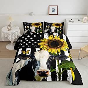 Cow Bedding, Sunflower Room, Fur Comforter, Room Things, Bed Cover Sets, Western Bedroom, Unique Bedding Sets, Pillowcase Pattern, White Duvet