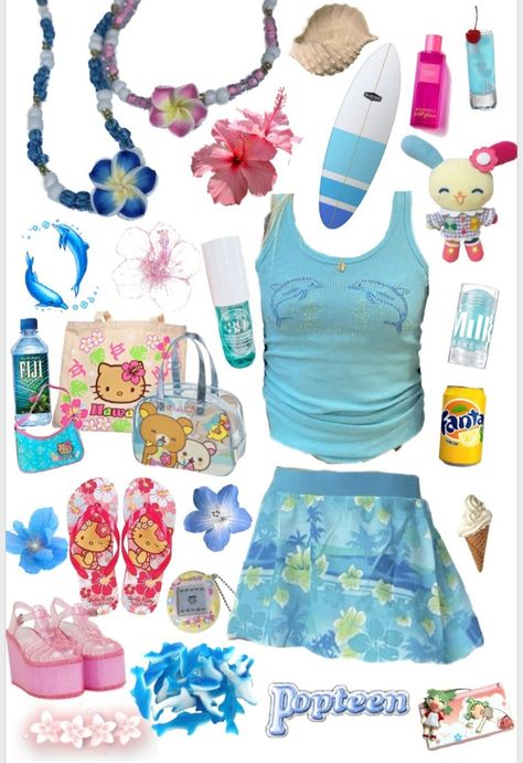 Hibiscus Girl Outfits, Coconut Core Outfit, Tropical Core Clothes, Tropicore Outfits, Tropical Girl Outfits, Tropical Y2k Outfits, Cute Tropical Outfits, Gyaru Beach Outfit, Shoujo Beach Outfit