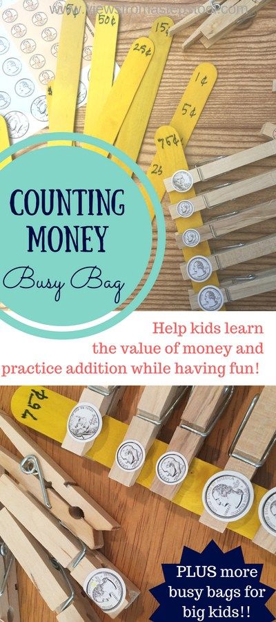 This counting money busy bag is perfect for big kids who want to learn how to add money and the value of coins! Value Of Coins, Kids Counting, Teaching Money, Money Activities, Money Math, Money Lessons, Counting Money, Math Games For Kids, Money Games