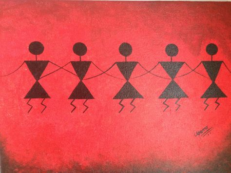 Warli family Warli Art Templates, Kitty Crafts, Worli Painting, Warli Painting, Warli Art, Saree Painting, Fabric Painting On Clothes, Hello Kitty Crafts, Art Templates