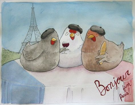 "On the third day of Christmas, my true love gave to me three French hens..." made me smile 3 French Hens, 12 Days Of Xmas, Rooster Art, Twelve Days Of Christmas, Chicken Art, Watercolor Christmas Cards, Chickens And Roosters, 12 Days Of Christmas, Arte Animal