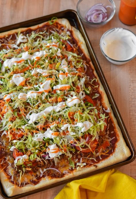 Taco Pizza | Savor Paradise Taco Pizza Sauce, Taco Pizza Recipe, Taco Pizza Recipes, Meat Pizza, Taco Pizza, Taco Sauce, Crescent Roll Recipes, Taco Meat, Football Food