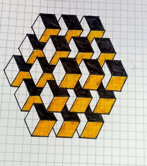 Optical Illusions Drawings Tutorials, Optical Illusions Drawings, Optical Illusion Drawing, Graph Paper Designs, Abstract Art Images, Illusion Drawings, Acrylic Art Projects, Isometric Drawing, Graph Paper Drawings