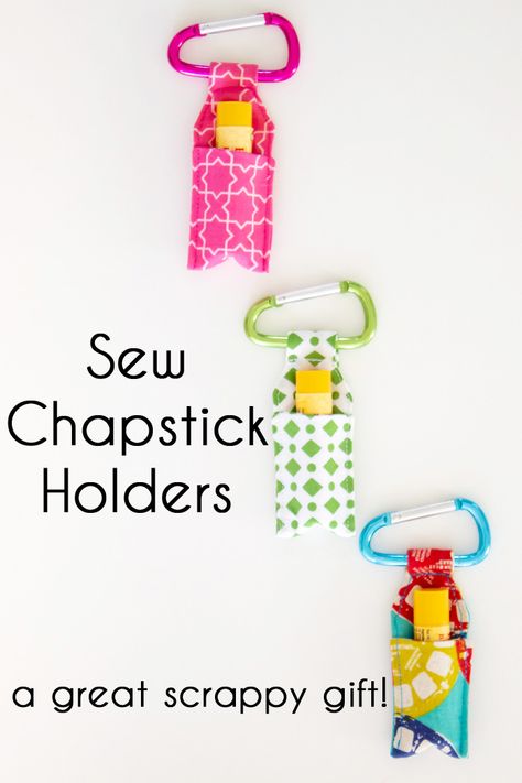 Sew chapstick holders - gifts to sew for men, kids, neighbors, teachers women and friends using fabric scraps. Gifts To Sew For Men, Gifts To Sew, Diy Gifts For Christmas, Using Fabric Scraps, Melly Sews, Sewing To Sell, Lip Balm Holder, Hey Yall, Diy Holder