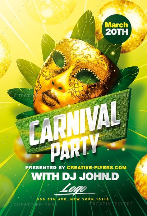 Carnival Flyer Design, Flyer Carnaval, Carnaval Design, Carnival Flyer, Photoshop Flyer Template, Carnival Design, Advert Design, Birthday Cards To Print, Photoshop Creative