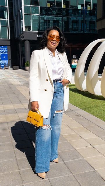 Ashley Parke - Fashion Inspo on Instagram: "Heading into 2023 🫶🏾" Blazer Street Style 2023, Ashley Parke Outfits, White Denim Outfit, African Print Maxi Skirt, Cute Work Outfits, Friday Outfit, Denim Outfits, Professional Outfits Women, Stylish Work Attire