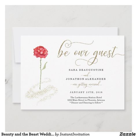 Beauty And The Beast Wedding Invitations, Beauty And The Beast Wedding, Beauty And Beast Wedding, Beauty And The Beast Theme, Rose Gold Wedding Invitations, Sweet Sixteen Invitations, Rose Wedding Invitations, Sweet Sixteen Parties, Be Our Guest