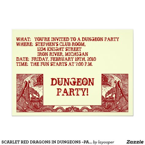 SCARLET RED DRAGONS IN DUNGEONS ~PARTY INVITATION! CARD Nerd Birthday, Red Dragons, Birthday 12, Mystery Party, Birthday Invites, Club Room, 11th Birthday, 13th Birthday, Red Dragon