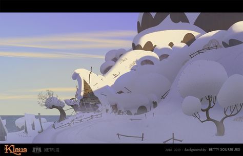 ArtStation - Klaus Background - Gentle Morning, Betty Sourigues Klaus Background, Klaus Movie, Spa Studio, Bg Design, Purple Vibe, Color Script, Background Drawing, Matte Painting, Animation Background