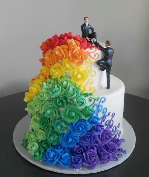 ♥ Glamorous Wedding Cakes, Gay Wedding Cakes, Wedding Cake Roses, Hello Sweetie, Naked Cakes, Rainbow Wedding, Rainbow Roses, Rose Cake, Lesbian Wedding