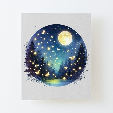 Get my art printed on awesome products. Support me at Redbubble #RBandME: https://www.redbubble.com/i/canvas-print/Moonlit-Fireflies-by-speerya/165144727.56DNM?asc=u Firefly Drawing Realistic, Firefly Drawing, Mystical Woods, Firefly Painting, Moonlit Forest, For Lovers, Firefly, Learn To Draw, Kids Crafts